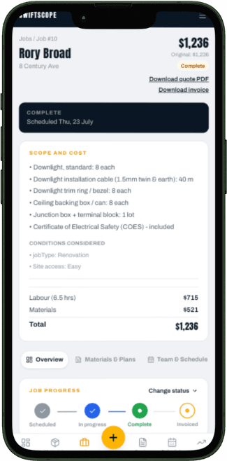 Landscaping job details in Swiftscope