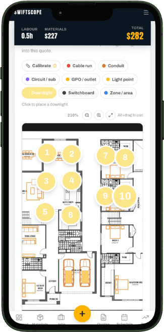 Floor plan markup pricing electrical work in Swiftscope