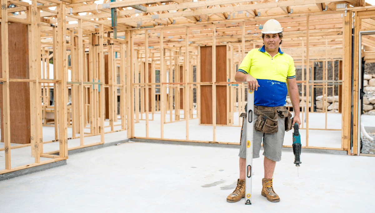 Tradie on a residential framing site after winning the job